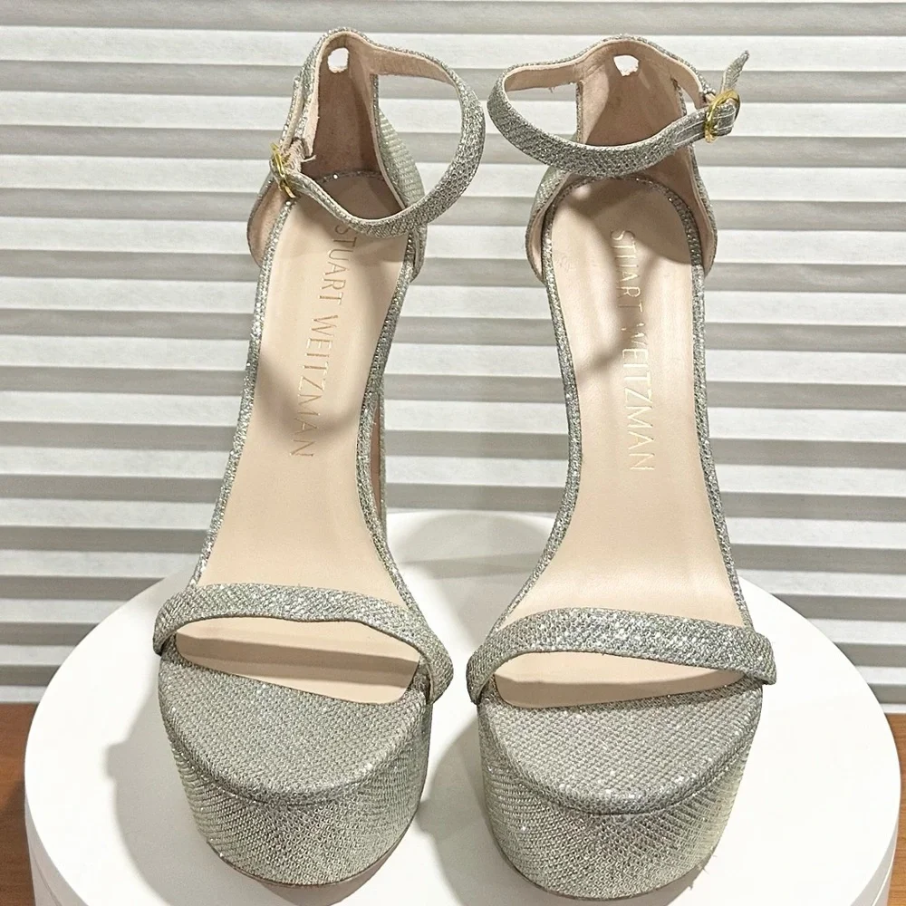 🌹STUART WEITZMAN 🌹 Nudistcurve Metallic Platform Sandals Size: 10
